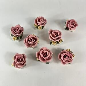 x8 1940s Kronach Bavarian Porcelain Dusty Pink Rose Flower Figurine 1.5" Bisque